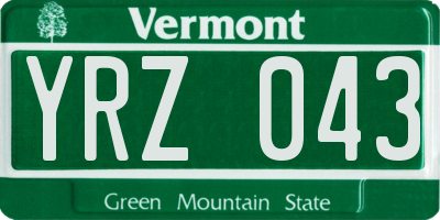 VT license plate YRZ043