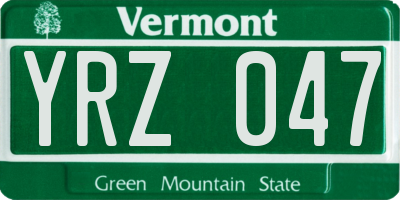VT license plate YRZ047
