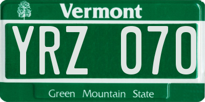 VT license plate YRZ070
