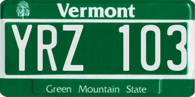 VT license plate YRZ103