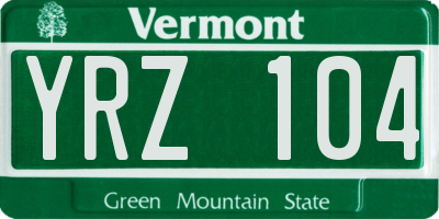 VT license plate YRZ104