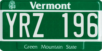 VT license plate YRZ196