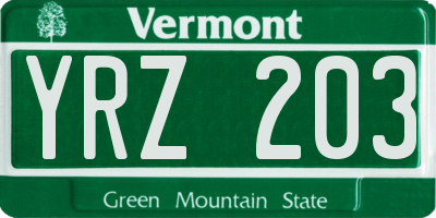 VT license plate YRZ203