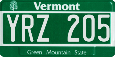 VT license plate YRZ205