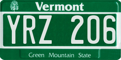 VT license plate YRZ206