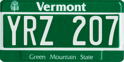 VT license plate YRZ207