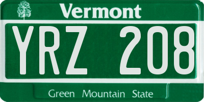 VT license plate YRZ208