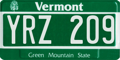 VT license plate YRZ209