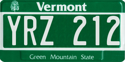 VT license plate YRZ212
