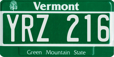VT license plate YRZ216