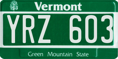 VT license plate YRZ603