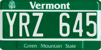 VT license plate YRZ645
