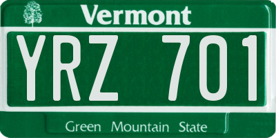 VT license plate YRZ701