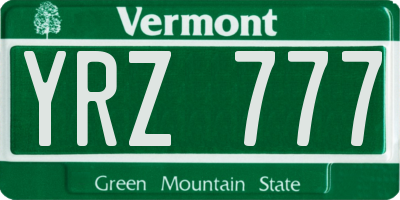 VT license plate YRZ777
