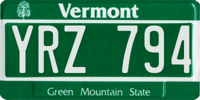 VT license plate YRZ794
