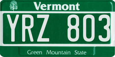 VT license plate YRZ803