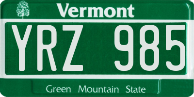 VT license plate YRZ985