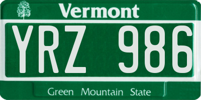 VT license plate YRZ986