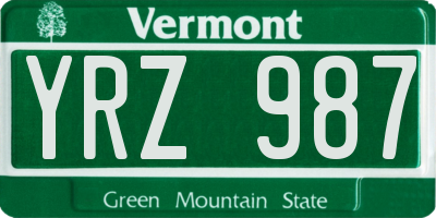 VT license plate YRZ987