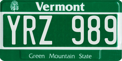 VT license plate YRZ989