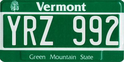 VT license plate YRZ992