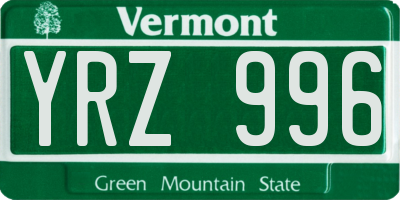 VT license plate YRZ996