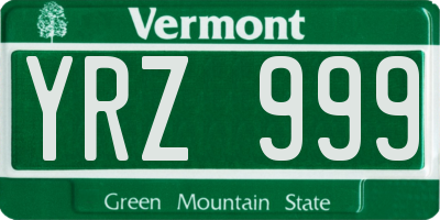 VT license plate YRZ999