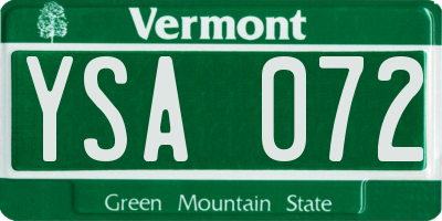 VT license plate YSA072
