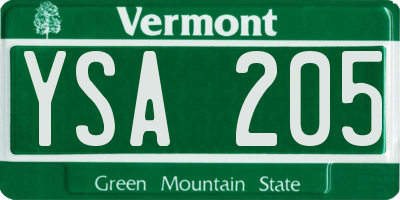 VT license plate YSA205