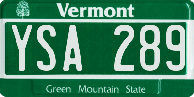 VT license plate YSA289