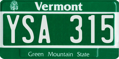 VT license plate YSA315