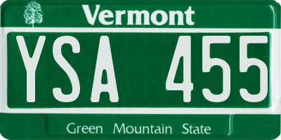 VT license plate YSA455