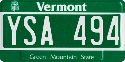 VT license plate YSA494
