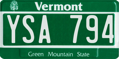VT license plate YSA794
