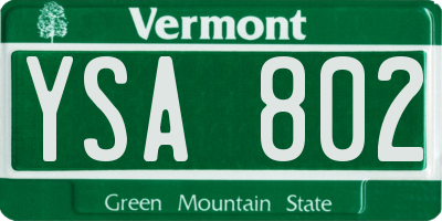VT license plate YSA802