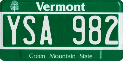 VT license plate YSA982