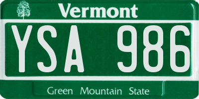 VT license plate YSA986