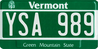 VT license plate YSA989