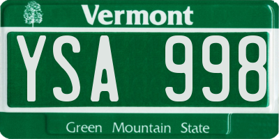 VT license plate YSA998