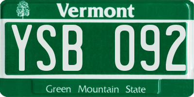 VT license plate YSB092