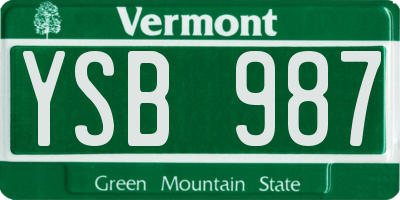 VT license plate YSB987