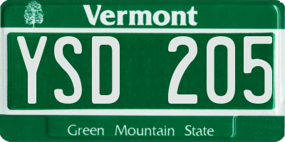 VT license plate YSD205