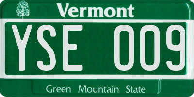 VT license plate YSE009