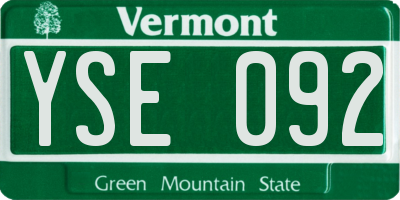 VT license plate YSE092