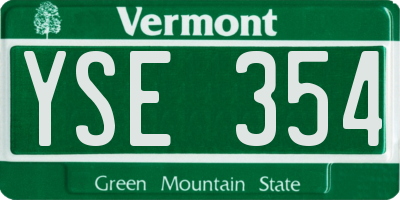 VT license plate YSE354