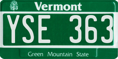VT license plate YSE363