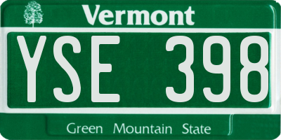 VT license plate YSE398