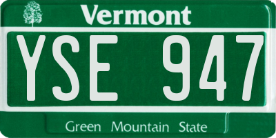 VT license plate YSE947