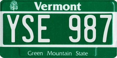 VT license plate YSE987