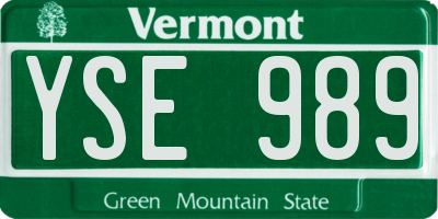 VT license plate YSE989